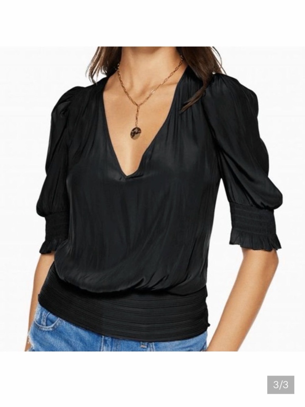 Ramy Brook Flora Puff Sleeve Blouse in Black Size XS